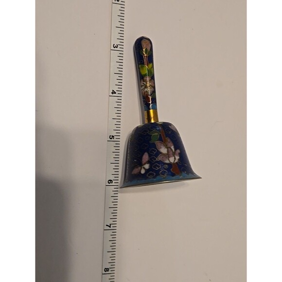 Vintage Blue Floral Enamel Brass Cloisonné Bell 3.5” Chinese Metal - Picture 10 of 12